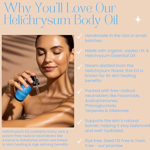 Helichrysum Essential Oil for Skin Veins Bruises & Organic Jojoba Oil for Face & Body Moisturizer Pre-Mixed Skin Healing, Anti-Aging, Vegan, Hydrating & Moisturizing Body Oil Serum 2 oz