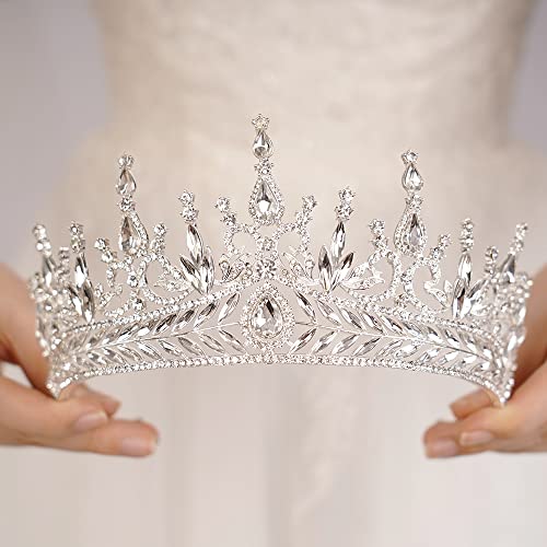 Silver Baroque Queen Crown for Women Rhinestone Wedding Tiara Bridal Hair Accessory