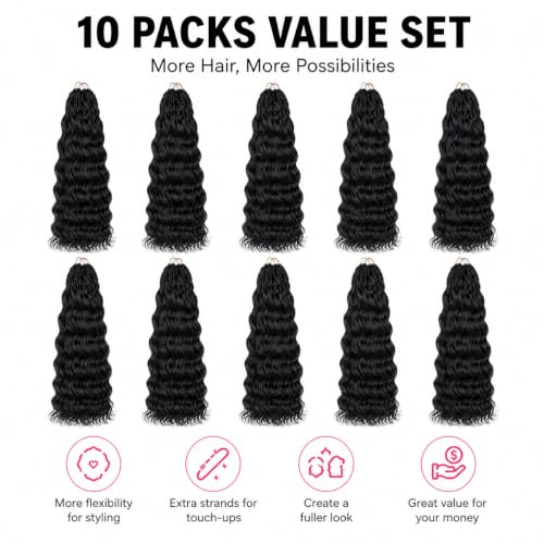 Pre Looped Ocean Wave Crochet Hair 18 Inch - 10 Packs, 1B Style