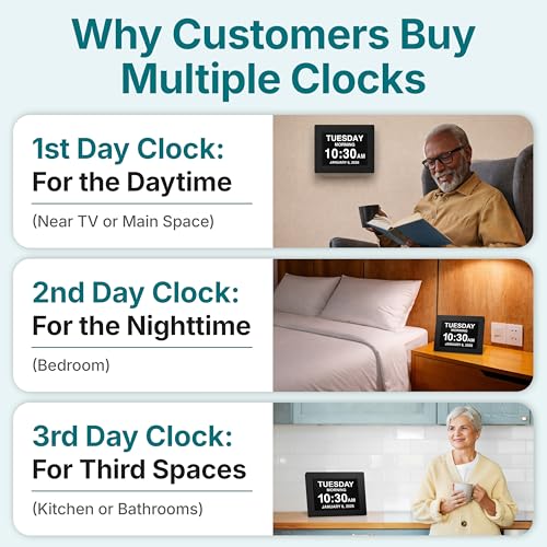 American Lifetime 12-Inch Extra Large Digital Alarm Clock for Seniors in Black