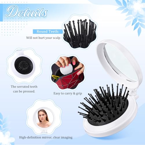Mini Folding Hair Brush with Mirror - Portable Travel Comb for Men Women (White, 120 pcs)