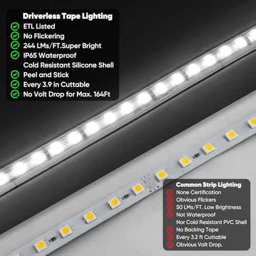 LED Strip Light 50Ft Cool White Super Bright 12000LM Waterproof Indoor Outdoor