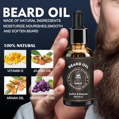 Beard Straightener Kit with Oil, Balm, Comb, Scissors - 5-in-1 Grooming Set