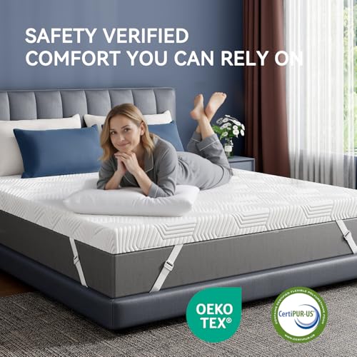 White Full Size 2 Inch Gel Memory Foam Mattress Topper - Washable Cover