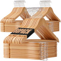 80 Pack Wooden Clothes Hangers - Natural Finish with Pant Bar & Notches, Heavy Duty & 360° Rotatable Hook
