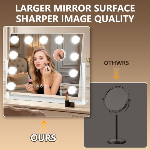Moonee 17x13-Inch White Vanity Mirror with Lights, 360° Swivel & Dimmable LED