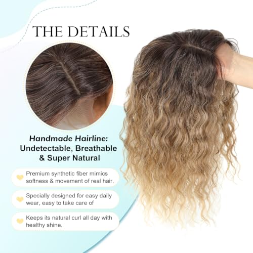Marjorie Blonde Wavy Curly Hair Topper 16 Inch Ombre Brown Blonde for Thinning Hair