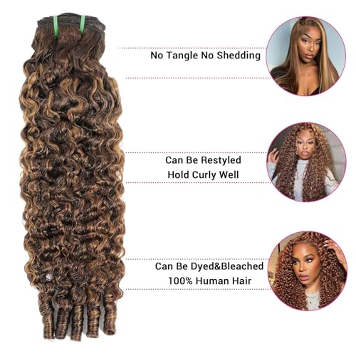 WRLYYEO Honey Blonde Ombre Burmese Curly Hair Bundles 22 Inch - Single Bundle