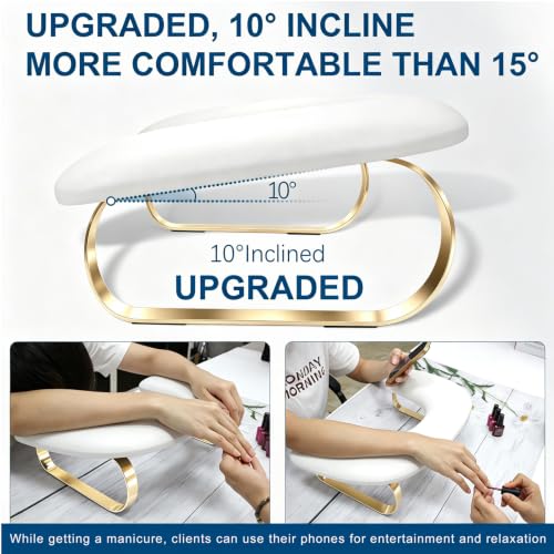 White U-Shaped Nail Arm Rest Stand with Gold Steel Legs for Manicure