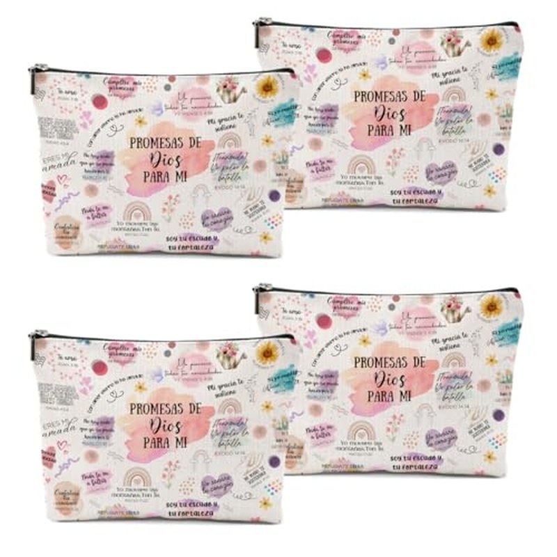 4 Piezas Vers?culos B?blicos En Espa?ol, Regalos Cristianos, Regalos Cristianos En Espa?ol, Spanish Christian Gifts for Women Pastor Wife Prayer Friend Makeup Bag Religious Gifts Faith Cosmetic Bag