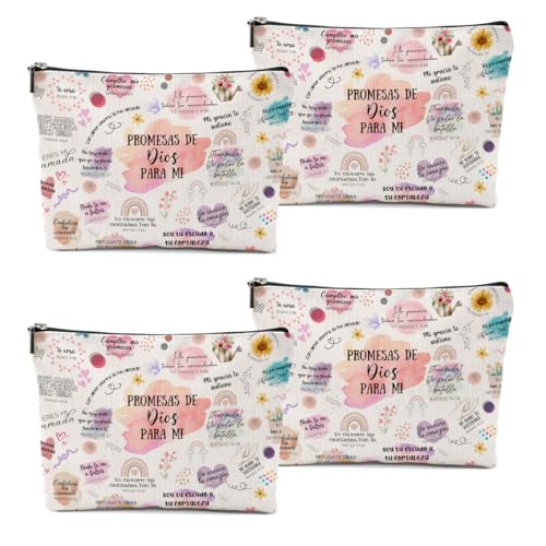 4 Piezas Vers?culos B?blicos En Espa?ol, Regalos Cristianos, Regalos Cristianos En Espa?ol, Spanish Christian Gifts for Women Pastor Wife Prayer Friend Makeup Bag Religious Gifts Faith Cosmetic Bag
