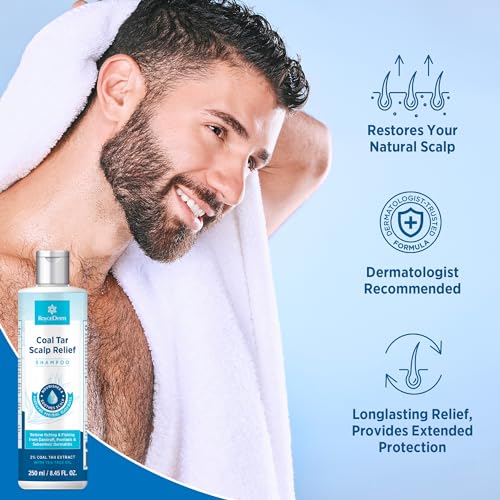 Roycederm Coal Tar Dandruff Shampoo with Scalp Massager Brush – Extra Strength 2% for Dandruff & Psoriasis