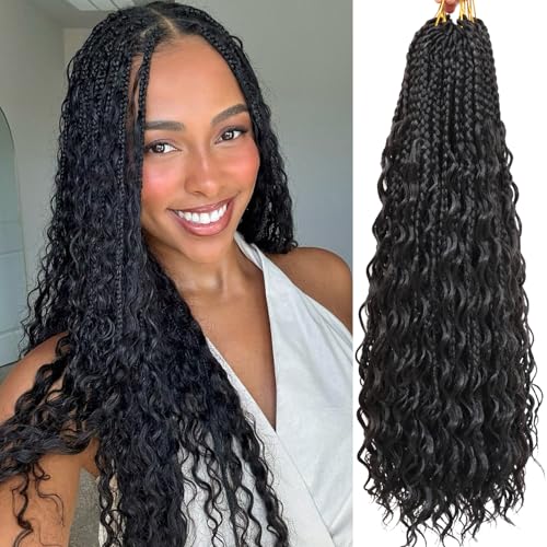 18 Inch Goddess Box Braids Crochet Hair 7 Packs Curly Synthetic Extensions - Deep Wave Style