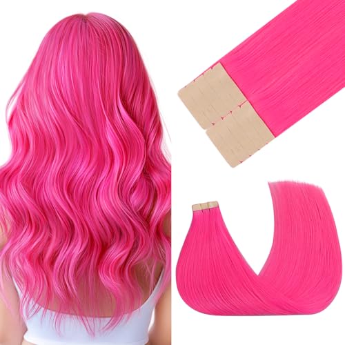 Hair Extensions Tape in Human Hair 14 Inch Hot Pink 10pcs - Seamless & Silky