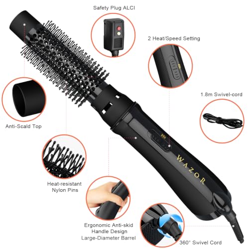 Wazor 4-in-1 Hot Air Brush Dryer Volumizer - Lightweight Ceramic Titanium Styler
