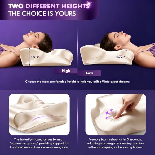 Dayme Orthopedic Memory Foam Pillow - Cooling Cervical Neck Support, Champagne