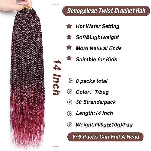 Senegalese Twist Crochet Hair 14 Inch Pre-Looped Braids for Black Women - 20 Strands per Pack