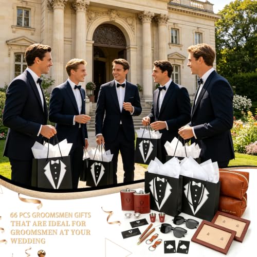 Brown Rigibright Complete 66-Piece Groomsmen Gifts Set for Wedding Party - 6 Sets