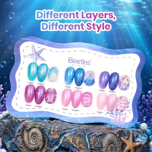 Beetles Glitter Gel Nail Polish Set - Mermaid & Ocean Blue Shades, 6 Colors, UV LED Soak-Off