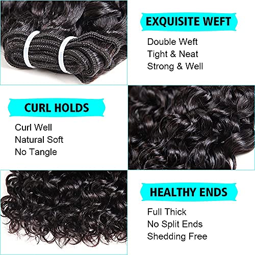Water Wave Human Hair Bundles with Closure - Virgin 50g Hair Weave for Natural, Bouncy Style