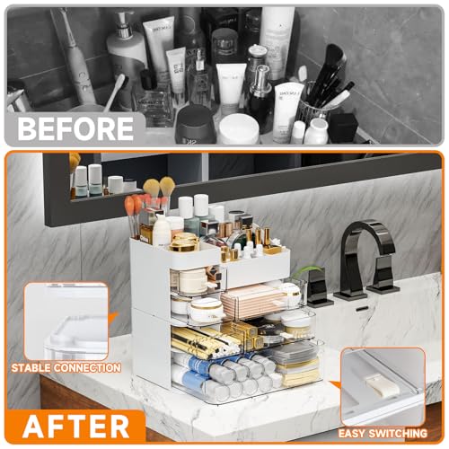 Cq Acrylic White Large 6-Drawer Makeup Organizer for Vanity & Bathroom