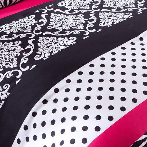 Pink Zebra Twin XL Comforter Set - Polka Dot & Damask Bedding 3pc