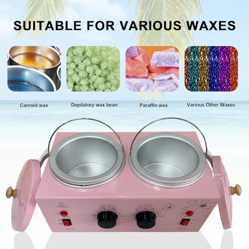 Pink Double Pots Wax Warmer for Hair Removal with Adjustable Temperature