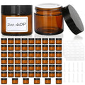 Amber Glass Jars with Lids Set - 60 Pcs 2oz Storage Jars with Labels & Spatulas - Amber