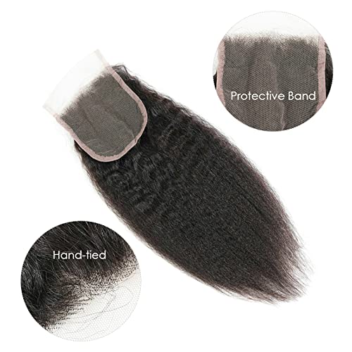 12 Inch Human Hair Lace Closure 4x4 Kinky Straight Natural Color Free Part