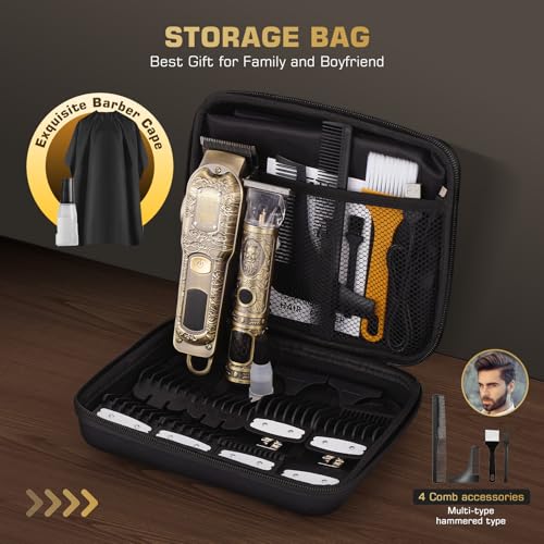 GTS PRO Professional Cordless Hair Clippers for Men - Bronze LCD Display & Travel Case