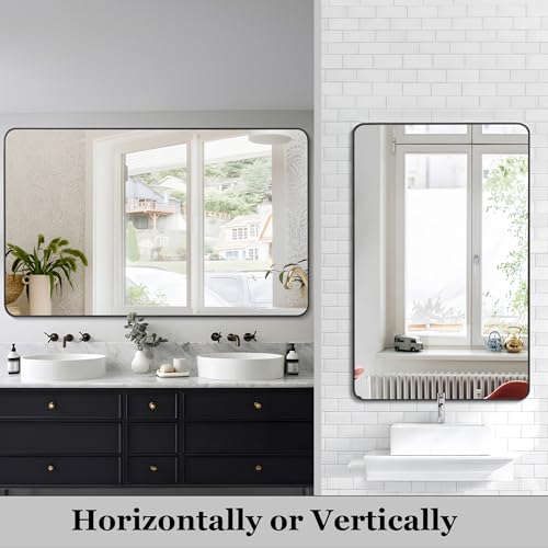 Black Bathroom Mirror 30x40 Inch Wall Mirror with Metal Frame - Horizontal/Vertical
