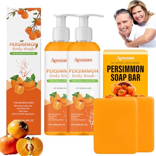 Persimmon Soap & Body Wash Set for Sensitive Skin - Odor Control, 2 Piece