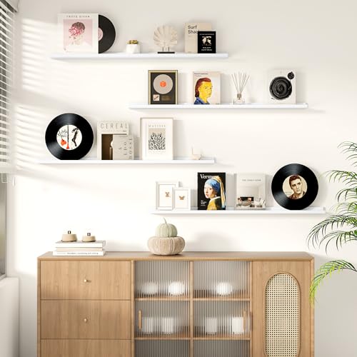 White 48-Inch Picture Ledge Shelf Set of 4 Wall Mounted Photo & Book Shelves