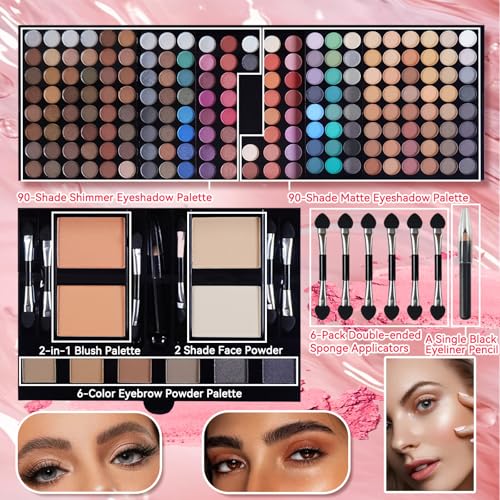Pure Vie All-in-One Holiday Gift Makeup Set Essential Starter Bundle Include Eyeshadow Palette Lipgloss Concealer Blush Eyebrow Foundation Face Powder Eyeliner Pencil - Make up Kit for Women Full Kit