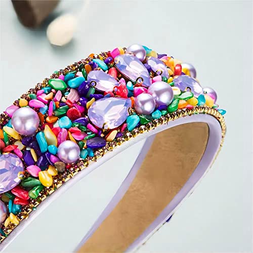 Girls Rainbow Rhinestone Headband - Purple & Pink Party Hair Accessories