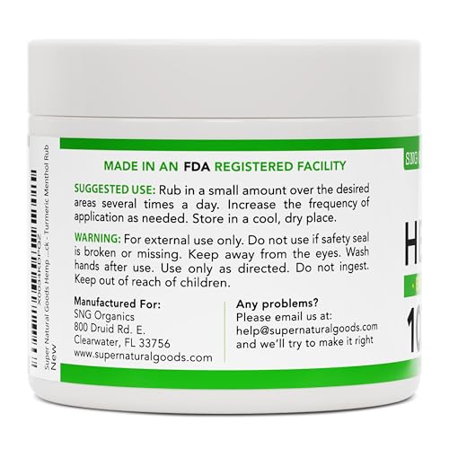 Super Natural Goods Hemp Cream 16oz with Hemp Oil, Turmeric & Menthol – Cooling Botanical Topical