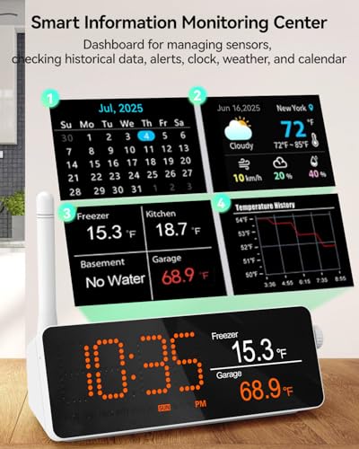 WiFi Refrigerator Thermometer with Long Range LCD Hub Waterproof Sensor & App Alerts - Kitchen & RV