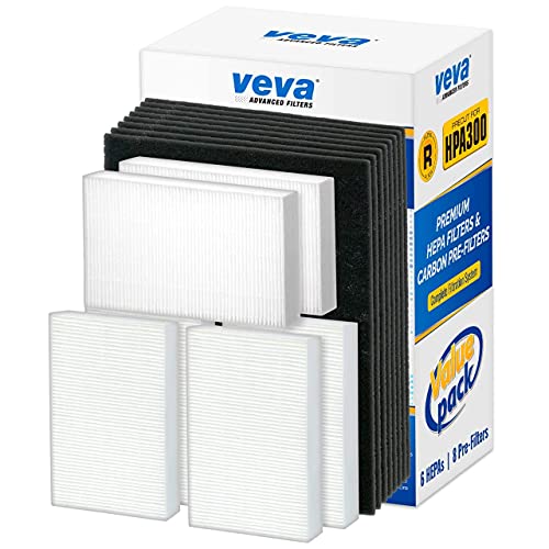VEVA 6-Pack HEPA Air Filter Replacement with 8 Pre-Cut Carbon Filters for Honeywell HPA300