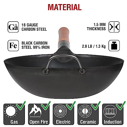 11.8-Inch Pre-Seasoned Carbon Steel Wok for Stir Fry & Outdoor Cooking