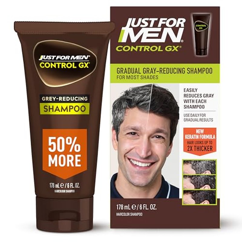 Just for Men Control GX Grey Reducing Shampoo, Gradual Hair Color with Keratin for Stronger Thicker and Healthier Looking Hair, 6 Fl Oz - Pack of 1