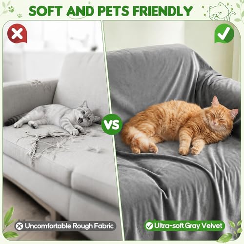 Waterproof Cat Scratch Couch Cover - Large Gray 150x91 Inches with Non-Slip Design
