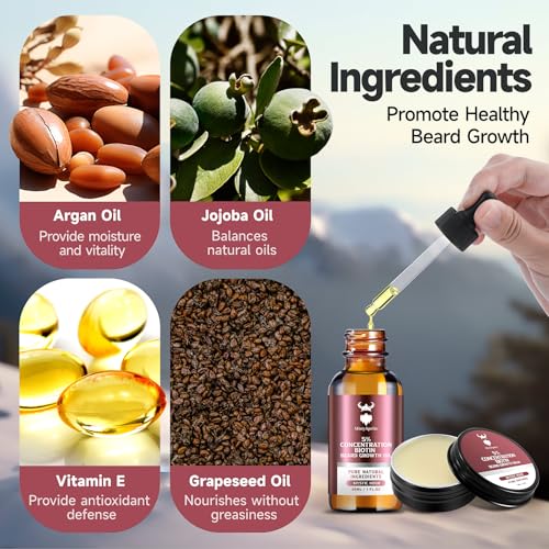 Men's Beard Growth Kit & Balm with Biotin, Natural Oils - MistySprite