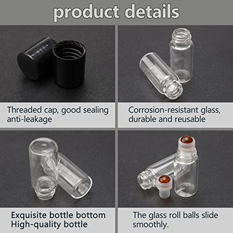 JIUWU 50 Pack, 3 ml Essential Oil Roller Bottles with Orange Glass Roller Ball, Refillable Leak-proof Empty Clear Glass Mini Roll on Bottles with Caps for Perfume, Travel, with 1 Tool 2 Funnels