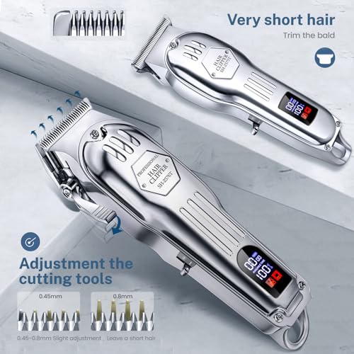 KIKIDO Hair Clippers for Men, Professional Cordless Hair Trimmers Set, Rechargeable Nose Hair Beard Trimmer, Hair Cutting Machine Haircut Grooming Kit (Sliver-3)