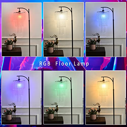 ZECOXOL Crystal Arc Floor Lamp with Remote Control - Dimmable Tall Standing Light with 10 Color Temperatures, 3-Tier Shade, Height Adjustable, Black, Model 11 - Clear / Crystal