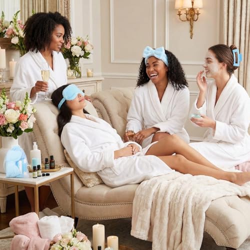 Wavyknot Blue 48-Piece Spa Party Supplies Set with Headbands Eye Masks & Claw Clips