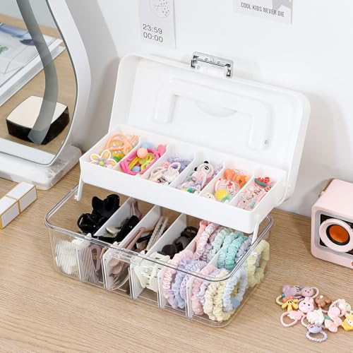 FABROK 2 Pack Portable Hair Accessories Organizer Box for Girls, Plastic, 12 Divisions
