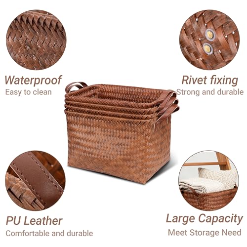Brown 6-Piece Wicker Laundry Baskets Set - Durable Recycled Plastic Storage