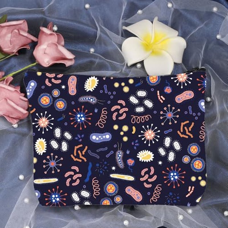 LEVLO Microbiology Bacteria Makeup Bag Science Art Biologist Reusable Book Cosmetic Bag Gift for Teacher (Microbiology)