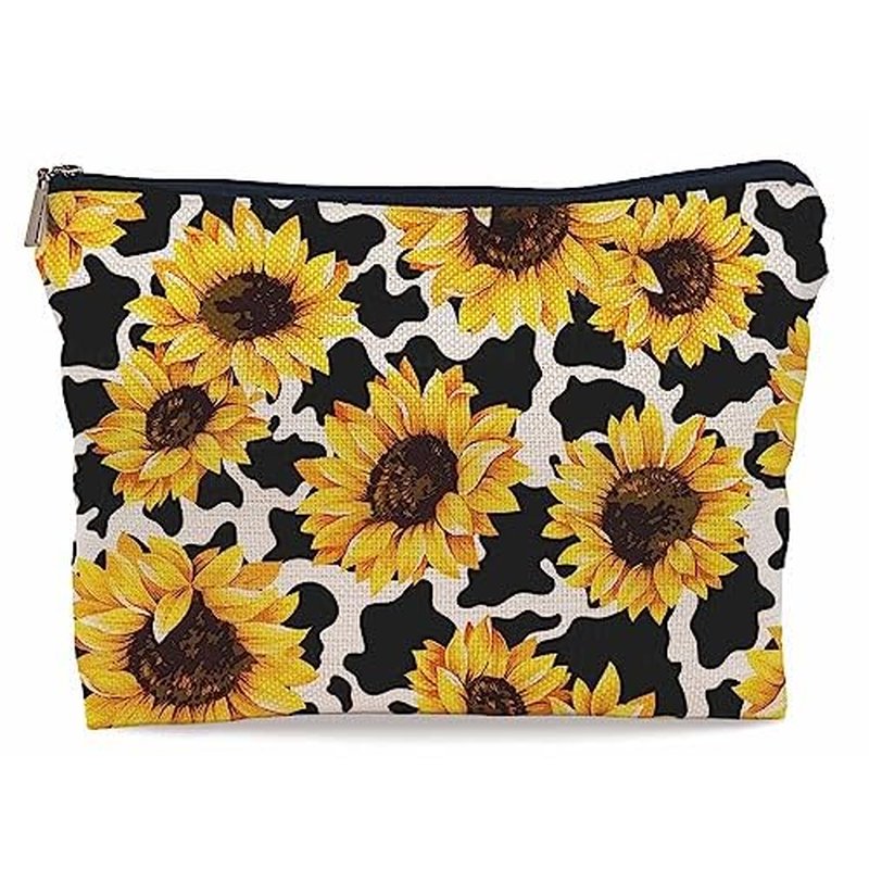 Cow Pirnt Makeup Bag With Rustic Cow Print Background Makeupbags Cosmetic Bag Zipper Pouch Toiletry Bags,Gifts for Cow Lovers Women Girls Her